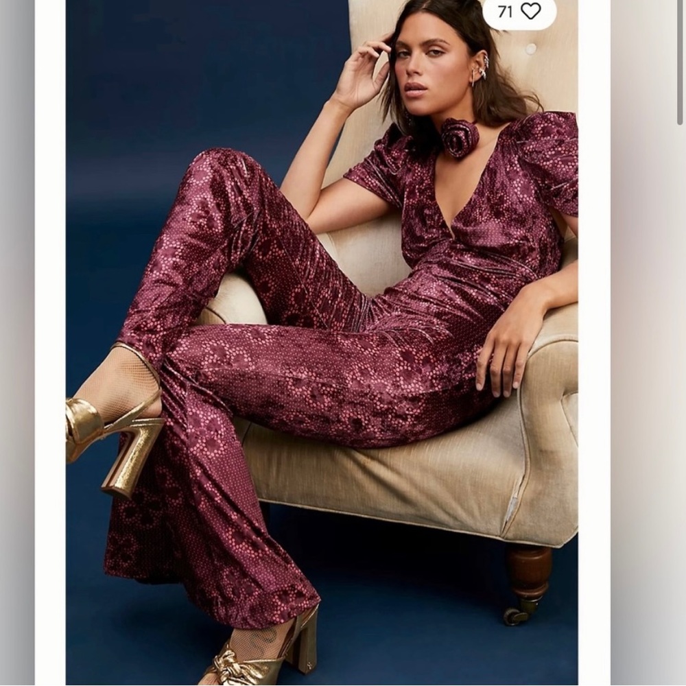 Free People Mulberry Floral Rosaline Velvet Flared Leg Jumpsuit - Picture 5 of 16